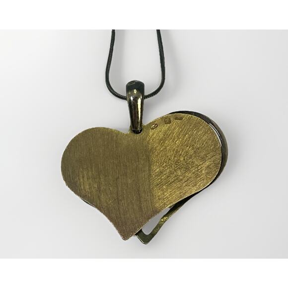 VTG Modernist Sterling Silver Filigree HEART PENDANT w/ Brass Accents NECKLACE - Picture 10 of 16